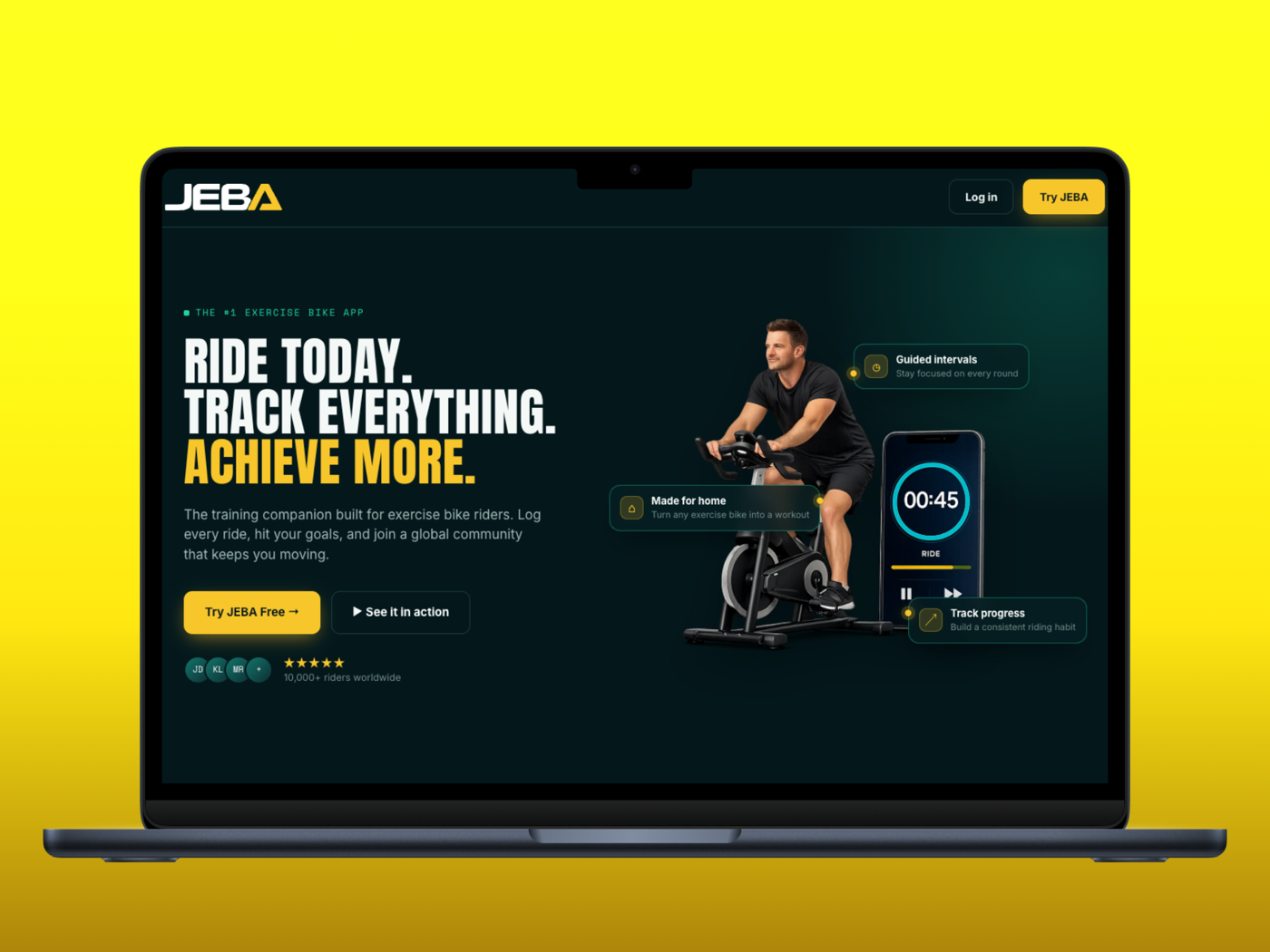 JEBA cycling app shown on a laptop